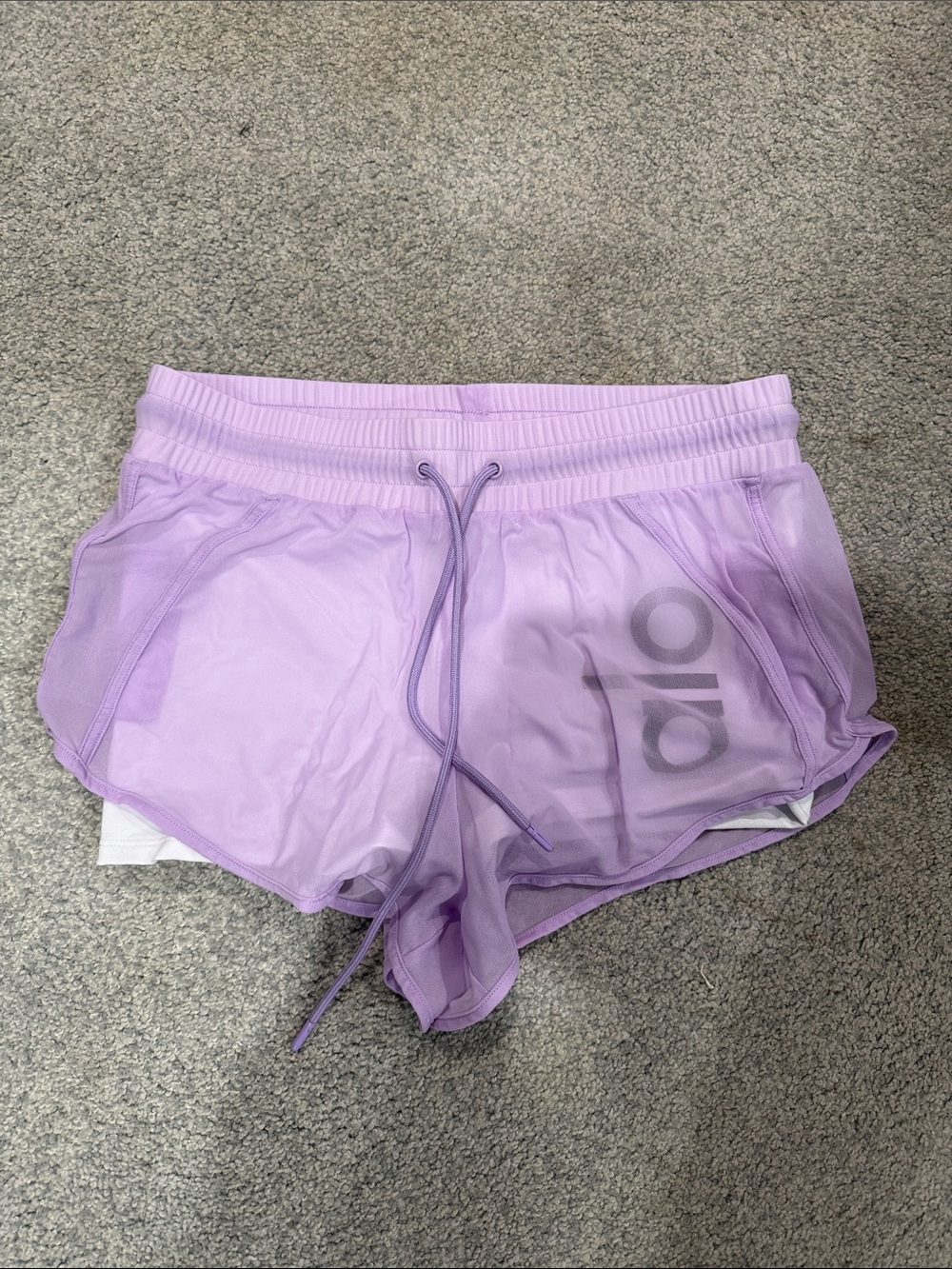 ALO Lavender Mesh Layered Running Shorts
